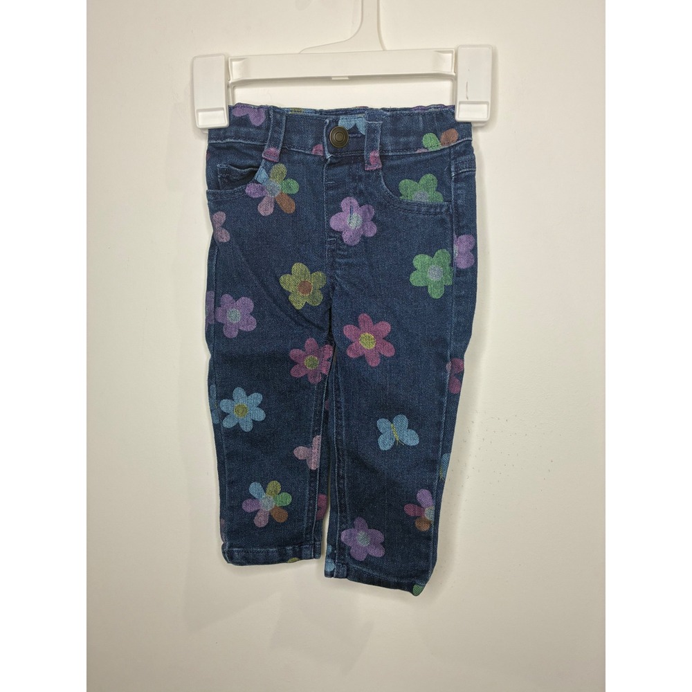 Garanimals Baby Girls 12M Floral Glitter Denim Jeans Dark Wash Blue GTGF2549300